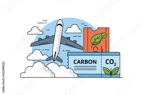 Airplane Flying with Carbon Neutral Ticket and Clouds