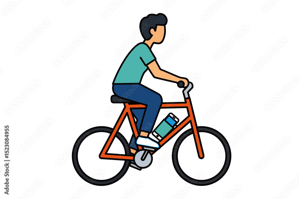Fototapeta premium Person Riding Bicycle in Flat Vector Style Illustration