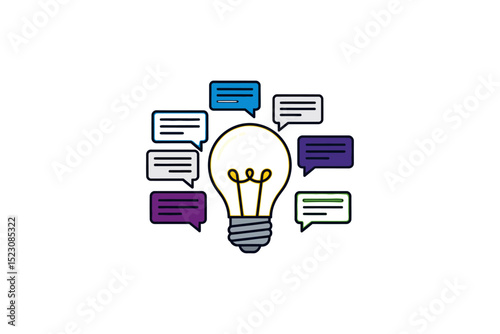 Generating Ideas Lightbulb surrounded by Message Bubbles