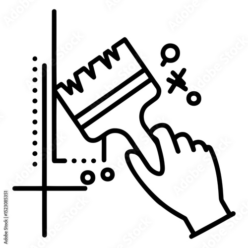 Hand holding paintbrush with measurement symbols, minimalistic design for DIY and painting projects