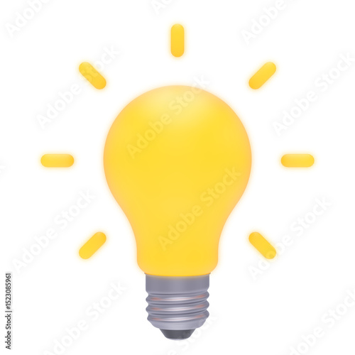 light bulb Idea with Sparkles 3d icon in cartoon plastic style minimal isolated on transparent white background, clipping path
