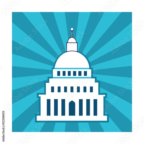 Iconic illustration of the us capitol building against a vibrant burst background