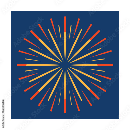 Simple illustration of a colorful starburst or firework explosion on a deep blue background.
