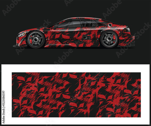 Red and Black Abstract Race Car Wrap Design