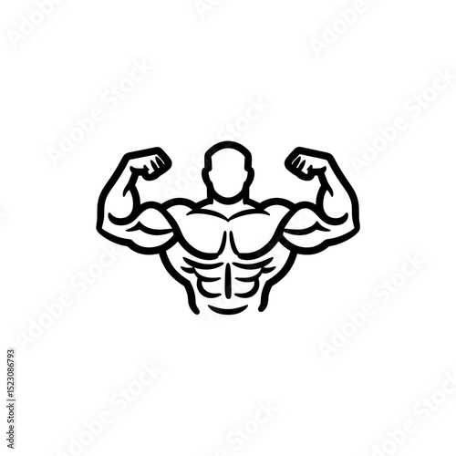 Muscleman outline flexes powerfully displaying physique fitness icon