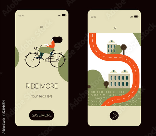 Summer collection. Active cartoon person cycling on bike. Vector illustration flat design. Use in Web Project and Applications.