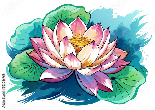Lotus Watercolor Flower SVG – Botanical Clipart for Spiritual Decor, Crafts, and Sublimation