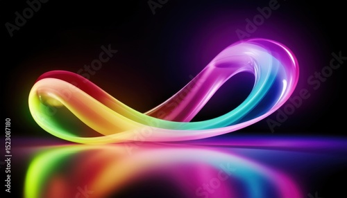  vibrant multicolor neon lightwave curve on black background with glossy reflection for modern web design, tech branding, abstract print, or futuristic digital interface concept