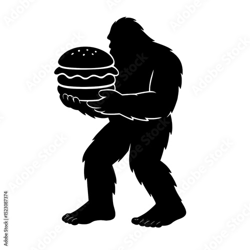 man with a Bigfoot Holding a Burger Silhouette Vector Illustration