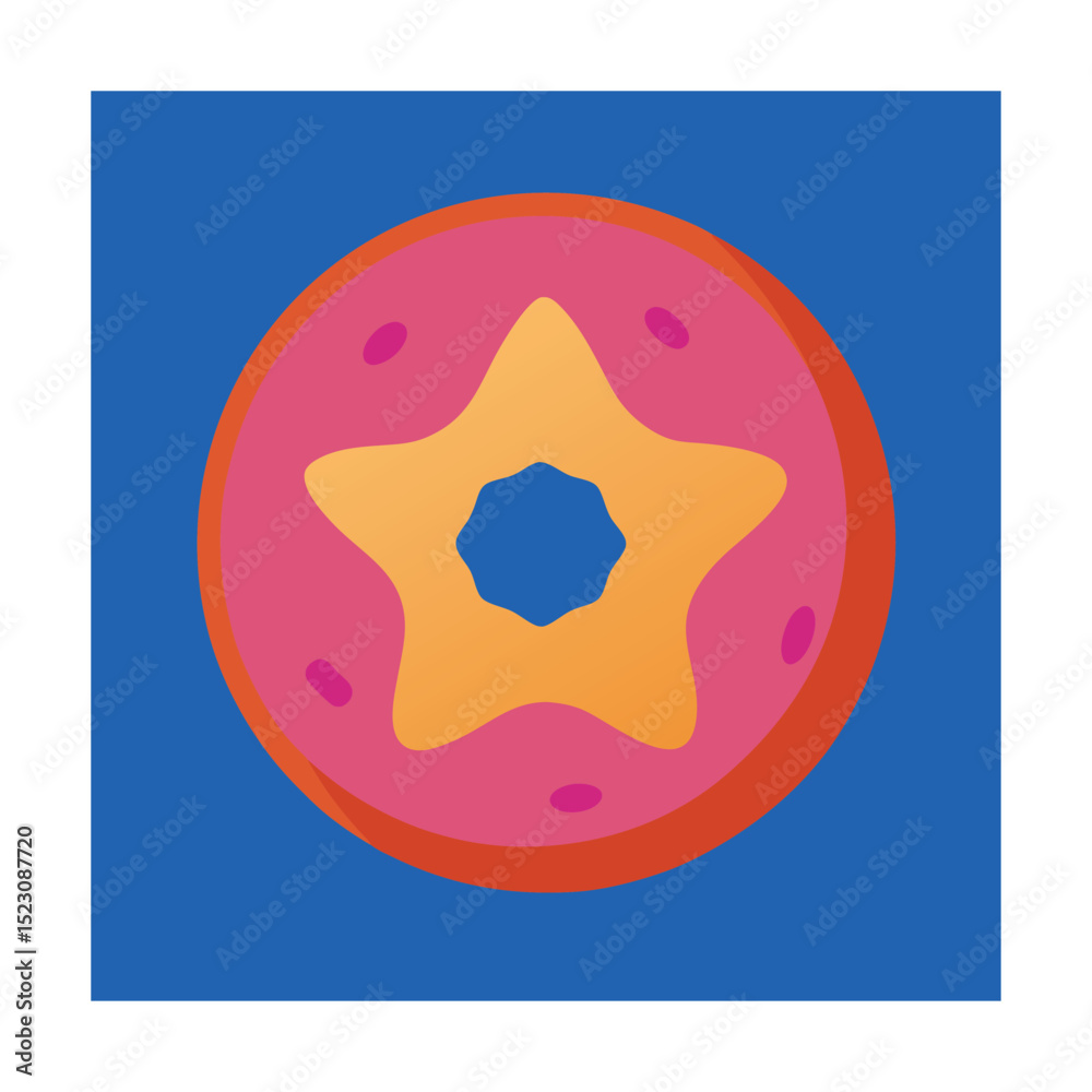 Obraz premium Colorful star shaped donut dessert icon on a bright blue background for graphic design