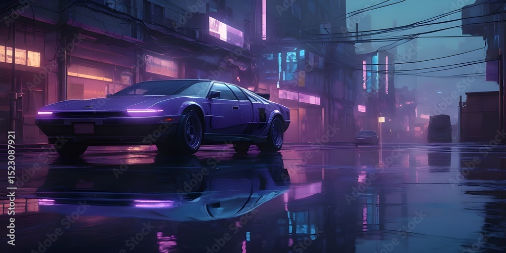 Fototapeta premium Neon Reflections in Futuristic City