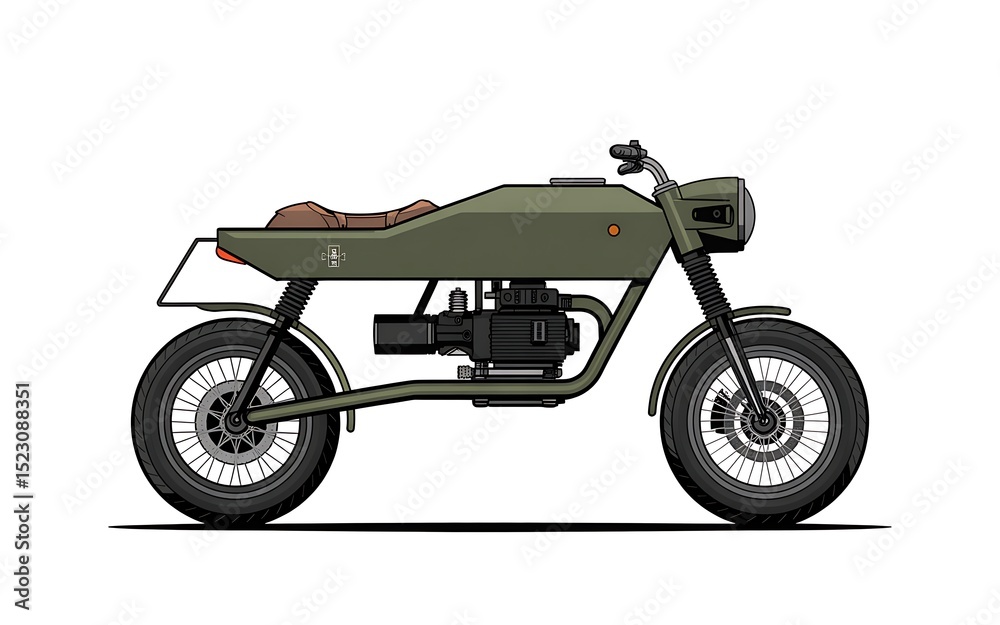 Fototapeta premium Custom olive green motorcycle design illustration
