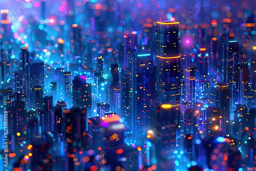 High Resolution of Futuristic and Vibrant Cityscape with Multicolored Lights