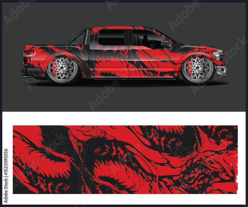 Red and Black Abstract Truck Wrap Design Template