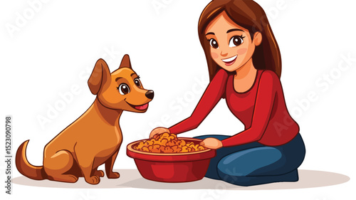 Woman and Dog Petting Food Bowl - Professional Image for Ads and Marketing