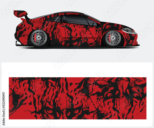 Red and Black Abstract Car Wrap Design Template