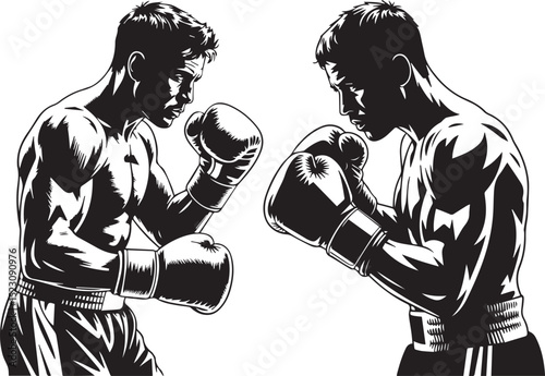 "Boxing Match Silhouette - Two Fighters in Action Pose Vector Art"