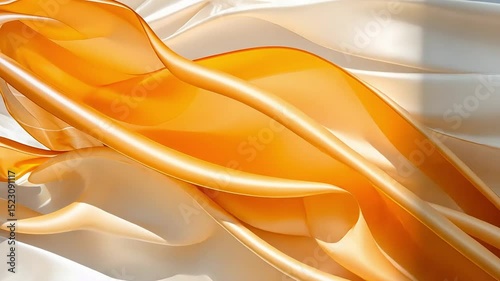 Flowing Orange Fabric Textures Draped Over Soft White Background in Natural Light
