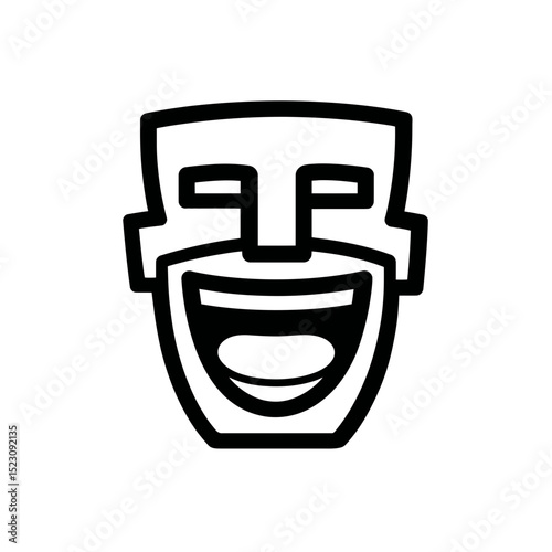 Stylized tiki mask laughs in monochrome graphic design detail