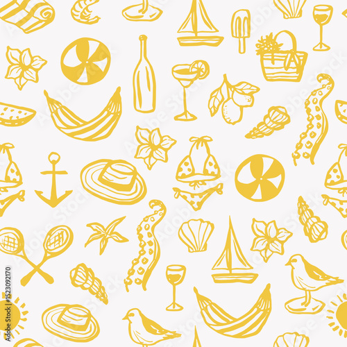 Hand drawn doodle summer vacation seamless pattern