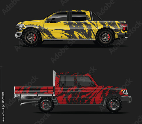 Two Pickup Trucks with Abstract Brush Stroke Designs