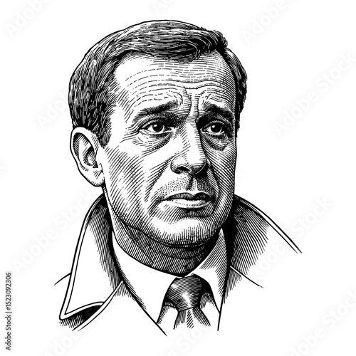 Man Featuring Expressive Crying Face with Vintage Detective Suit Black and White Outline Line Art Drawing