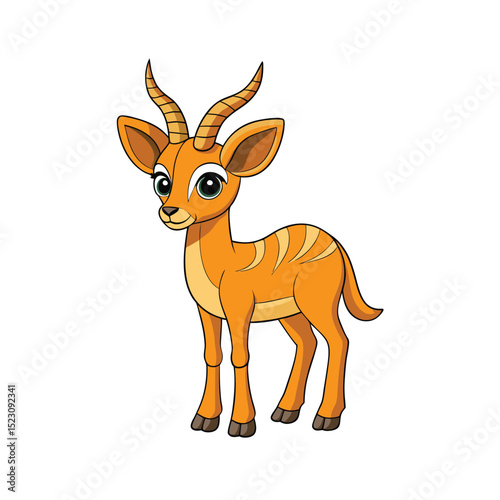 "Cartoon Baby Antelope with Curved Horns – Cute Vector Animal Illustration"

