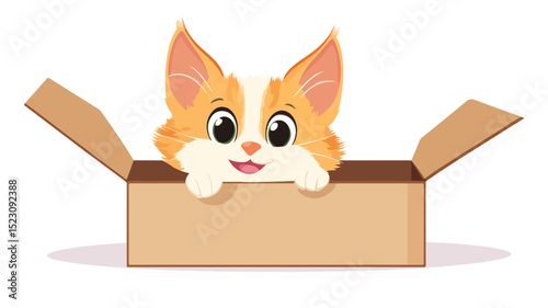 Cute Cartoon Cat in a Box Adoption Vector Illustration