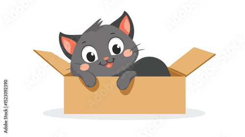 Cute Cartoon Cat in a Box Adoption Vector Illustration