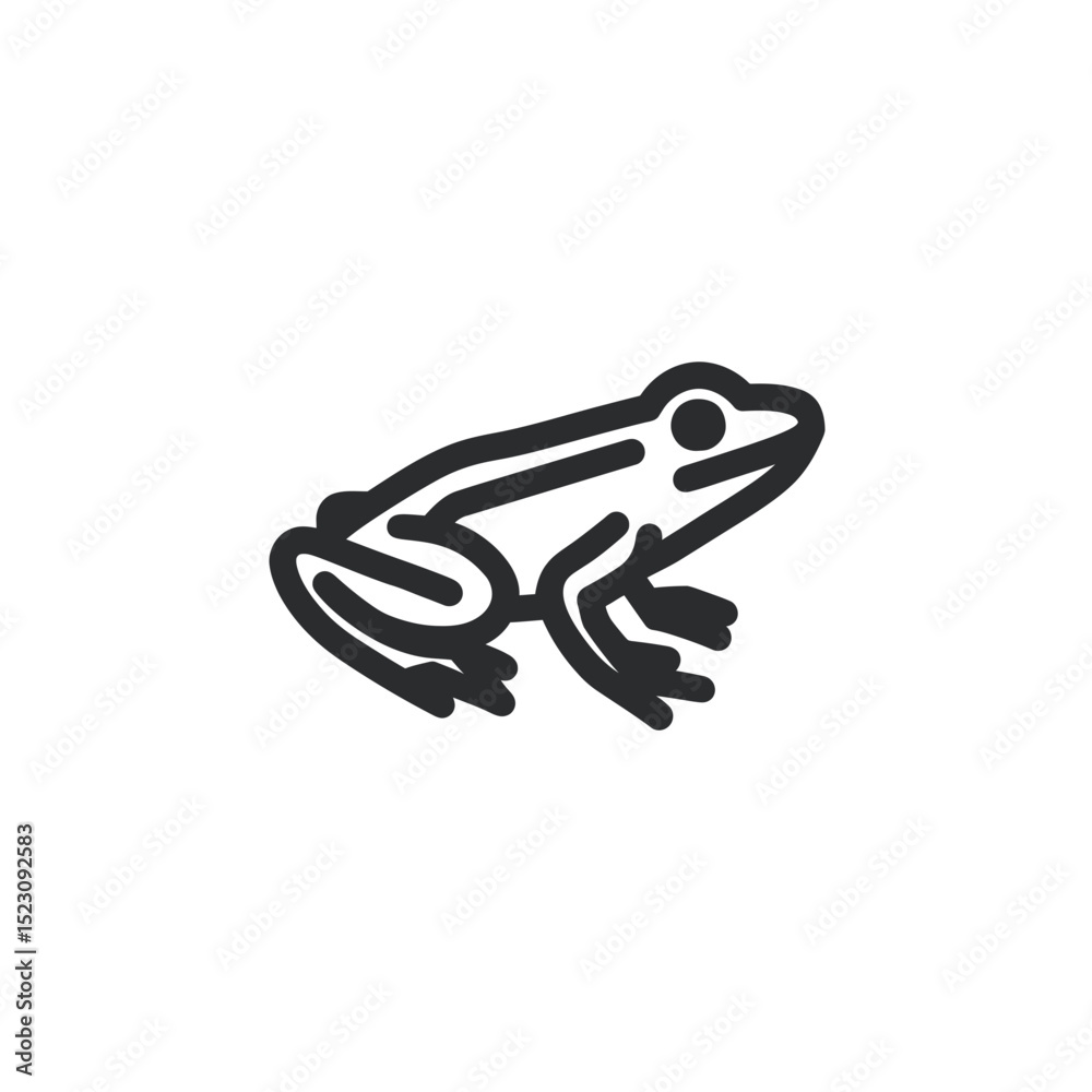 Stylized frog illustration jumps in minimalist white scene drawing