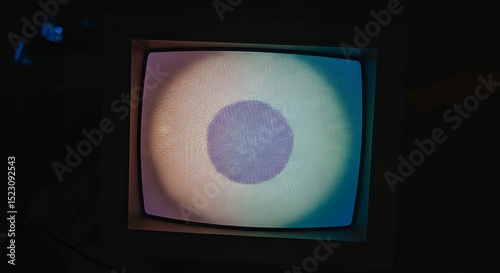 Abstract CRT Television Displaying a Textured Purple Circle