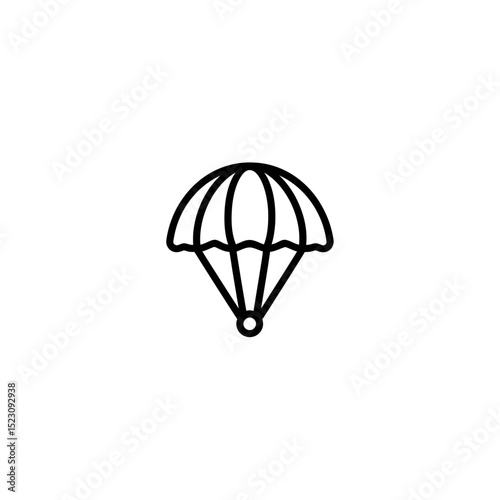 Outline parachute descends alone amidst white backdrop simple icon