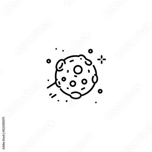 Stylized moon travels rapidly through space orbit design