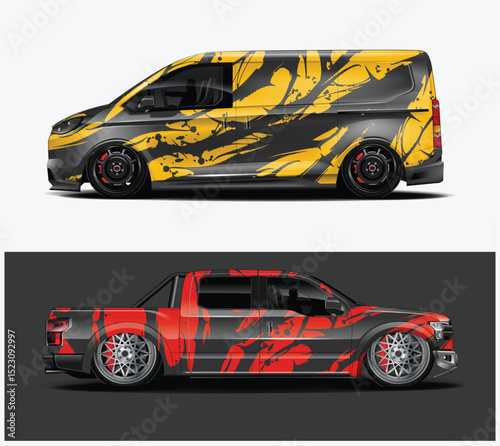 Custom Van and Truck Designs with Abstract Paint Splatter Wraps
