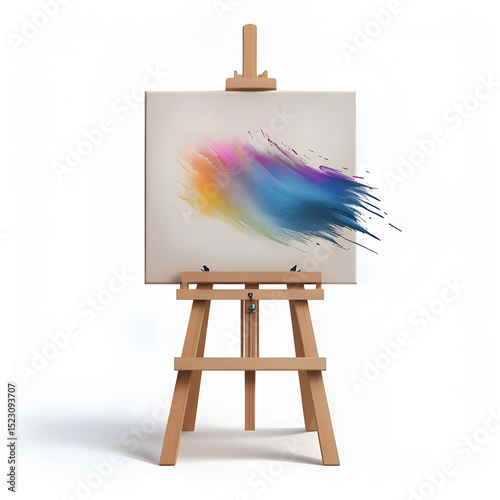 la pittura a colori fuoriesce dai bordi di un quadro su un cavalletto creando opera d'arte astratta, the colored painting spills out from the edges of a canvas on an easel creating an abstract work of