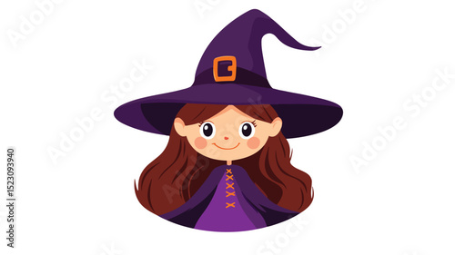 Adorable Witch Cartoon Character Vector Illustration for Halloween Designs