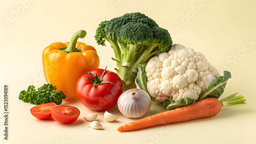 fresh vegetables on lite green background