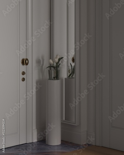 Fototapeta Naklejka Na Ścianę i Meble -  Interior design of modern hallway with doors and staircase 3d rendering