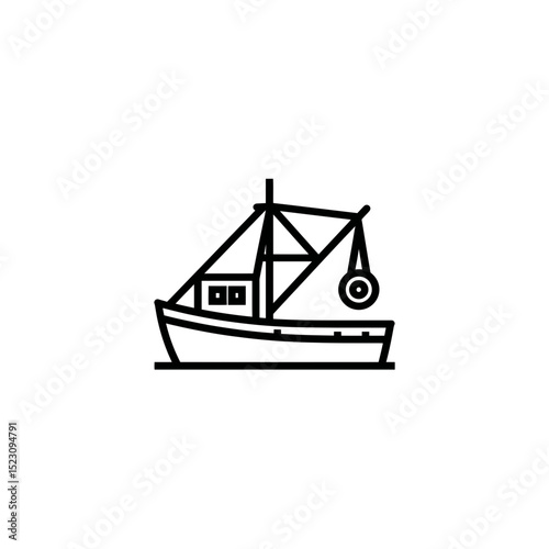 Fishing vessel sails calmly minimal sea illustration marine line art