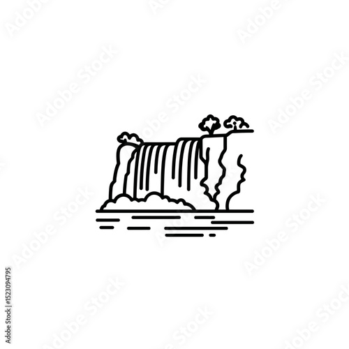 Waterfall cascade streams down scenic rocky cliff icon vector