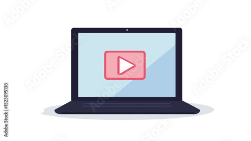 Professional Laptop with Play Button Flat Icon Vector Illustration for Multimedia Applications