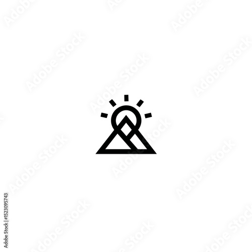 Abstract shapes symbolize light rising behind mountains outline