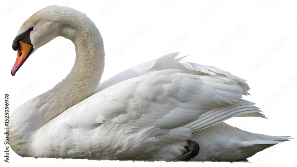 Fototapeta premium white swan on the water on white background