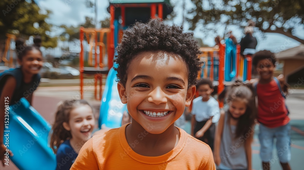 custom made wallpaper toronto digitalA group of kids smiling happily while playing on a colorful playground