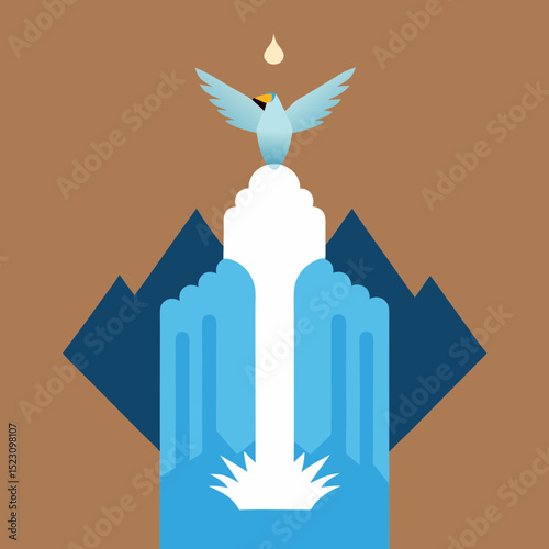 Vector illustration of a bird silhouette on a fountain