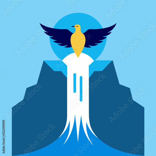Vector illustration of a bird silhouette on a fountain
