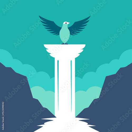 Vector illustration of a bird silhouette on a fountain