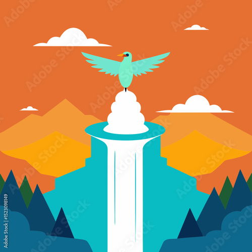 Vector illustration of a bird silhouette on a fountain