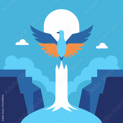 Vector illustration of a bird silhouette on a fountain