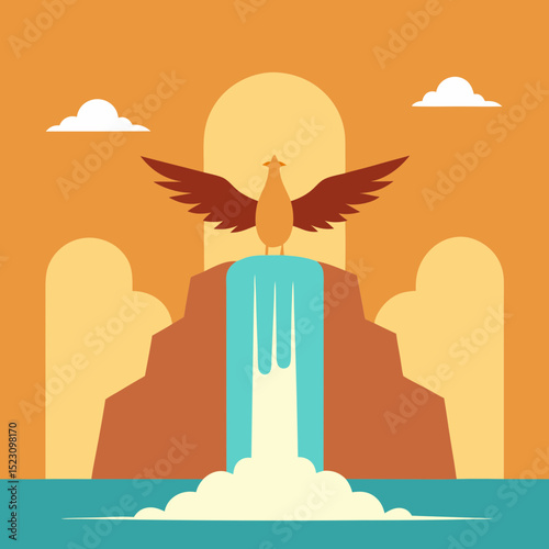 Vector illustration of a bird silhouette on a fountain